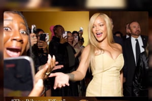 Camilla de Lucas encontra Rihanna e suas caretas emocionadas viralizam. Vídeo