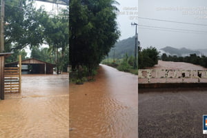 Trechos divulgados nas redes sociais dos alagamentos no estado de Santa Catarina chuva - Metrópoles