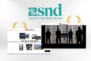 Montagem das matérias vencedoras do the best of digital deisgn organizada pela SND - Society of news design