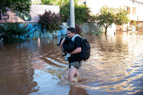 Moradores e animais precisam deixar a residência após enchente do rio Guaíba - metrópoles