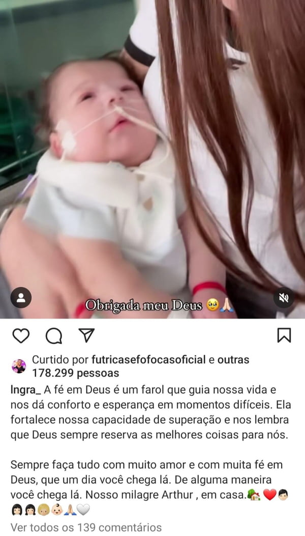 Post de Zé Vaqueiro e Ingra Soares sobre alta do filho - Metrópoles