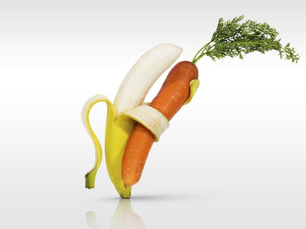 Banana Dancing with carrot fruit and vegetables
