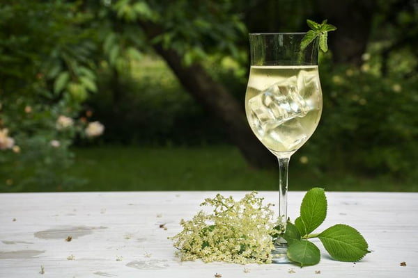soft drink from elderflower syrup, juice, sparkling wine and soda