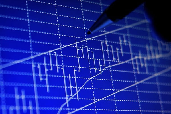 Investor’s Hand and Pen Analyzing Stock Graph on the Screen