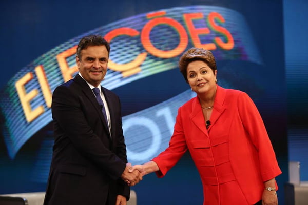 Eleições 2014 – Os candidatos à presidência da República, Aécio Neves (PSDB) e Dilma Rousseff (PT), durante o último debate do segundo turno, promovido pela Rede Globo.