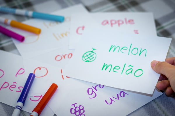 Portuguese; Learning New Language with Fruits Name Flash Cards