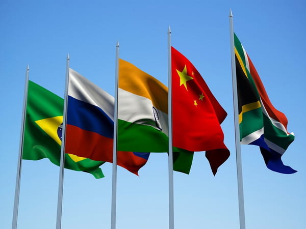 BRICS countries flags. 3d illustration