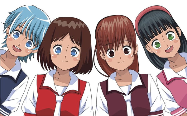 group anime girl manga vector illustration eps 10