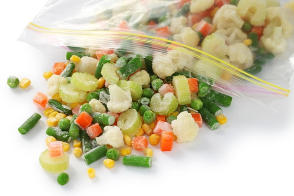 homemade frozen vegetables in freezer bag