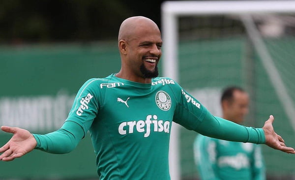 Felipe Melo sorri em treino do Palmeiras