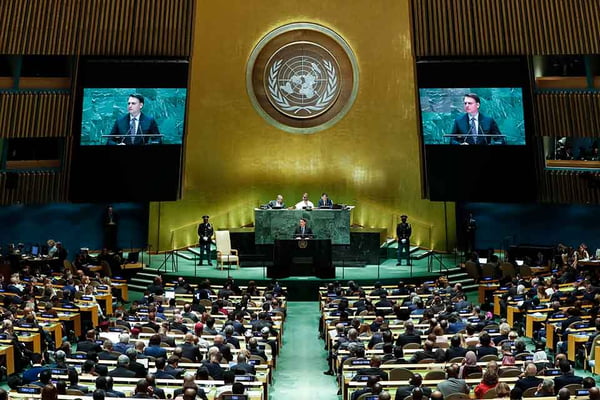 Presidente da República, Jair Bolsonaro, discursa durante a abertura do Debate Geral da 74ª Sessão da Assembleia Geral das Nações Unidas (AGNU)