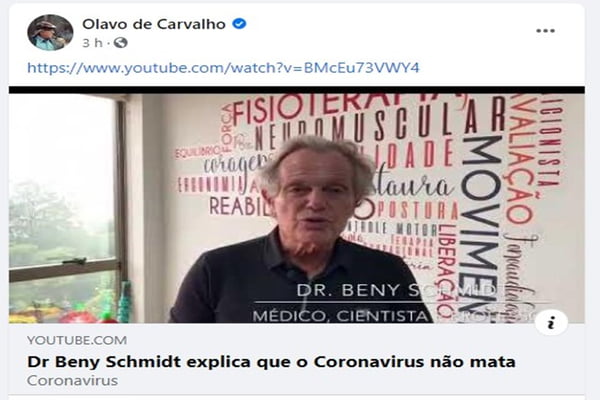 Postagem com vídeo sobre o coronavírus