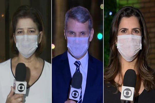 repórteres da globo usam máscara em frente às câmeras