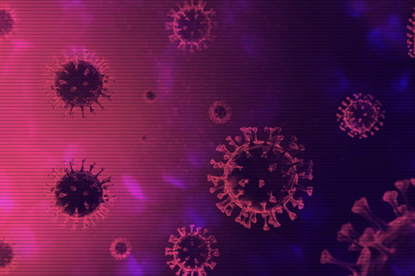 Ilustração coronavírus em fundo vermelho