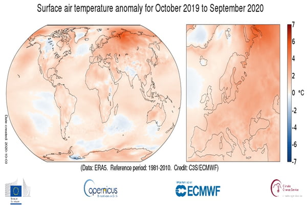 Estudo aponta que setembro de 2020 foi o mês mais quente da história