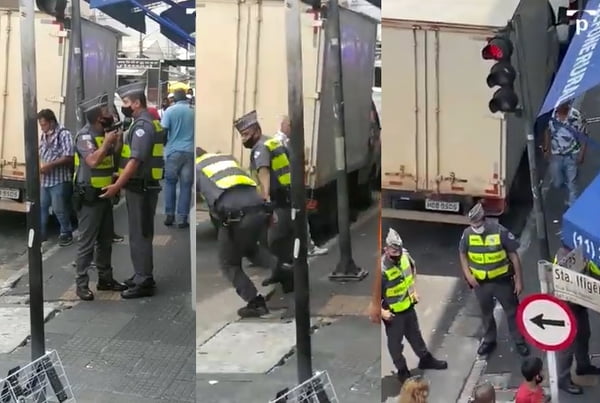 Policial militar aponta arma para rosto de colega no centro de São Paulo