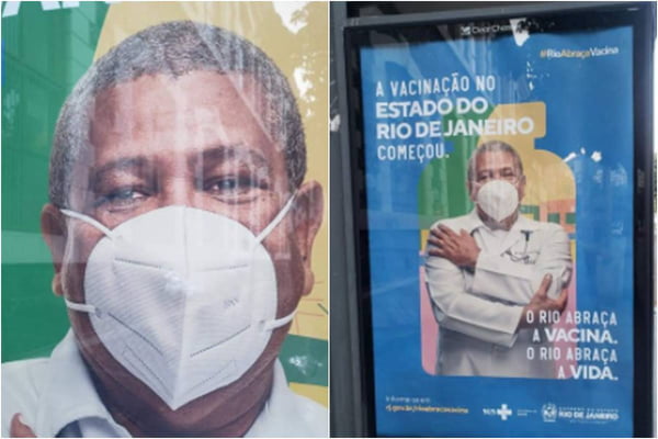 Campanha anticovid do Rio de Janeiro mostra homem com máscara ao contrário