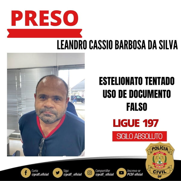 Leandro Cassio Barbosa da Silva, preso por estelionato