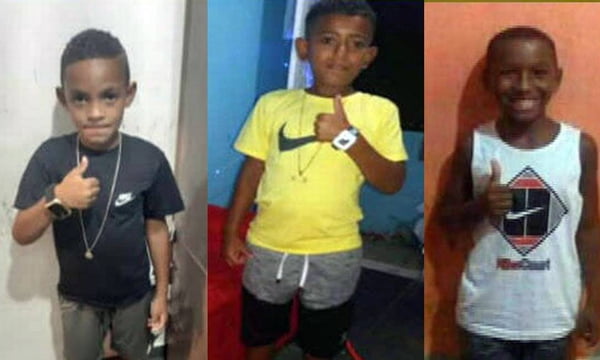 Lucas Matheus, de 8 anos, o primo dele Alexandre da Silva, de 10, e Fernando Henrique, de 11, desaparecidos em 27 de dezembro de 2020, em Belford Roxo
