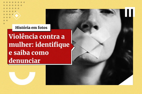 Na fotografia em preto e branco a boca da mulher está tampada com uma fita