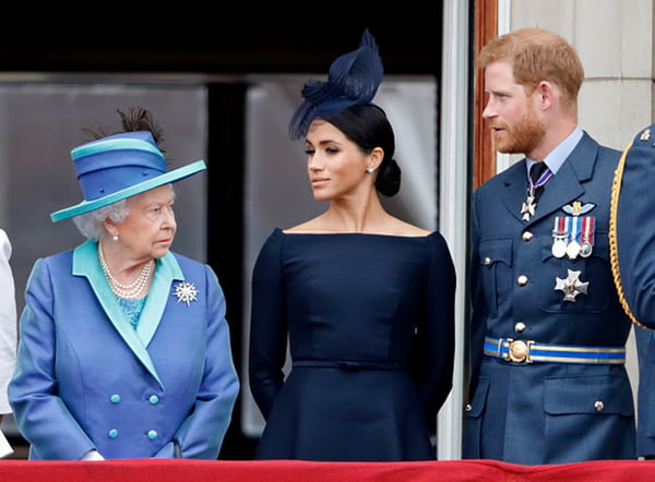 Rainha Elizabeth, príncipe Harry e Meghan Markle