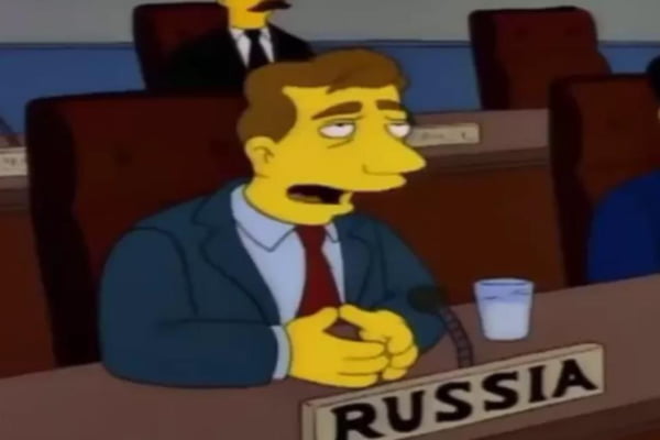 Episódio de "Os Simpsons" que "previu" conflito entre Ucrânia e Rússia. Na imagem, a representação do representante russo na ONU - Metrópoles