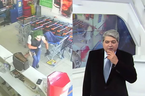 José Luiz Datena percebe detalhe em assalto de "Coringa" a supermercado