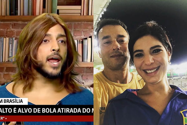 Andréia Sadi, jornalista da GloboNews, é imitada por Magno Navarro, apresentador do SporTV
