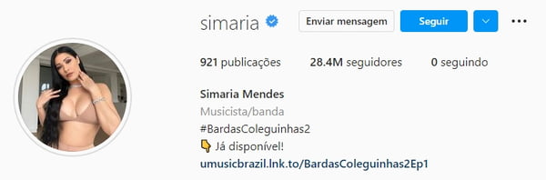 Foto colorida do perfil de Simaria no Instagram