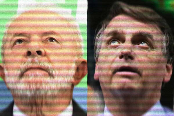 Lula e Bolsonaro olhando para cima