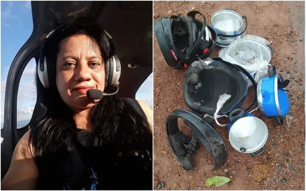 Imagem colorida mostra mulher que morreu em Goiás após ser atingida por um raio enquanto andava na garupa de moto. Ao lado, imagem da moto - Metrópoles