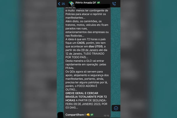 Bolsonaristas armam planos em grupos do WhatsApp planejando invadir e cercar Brasília após posse de Lula - Metrópoles
