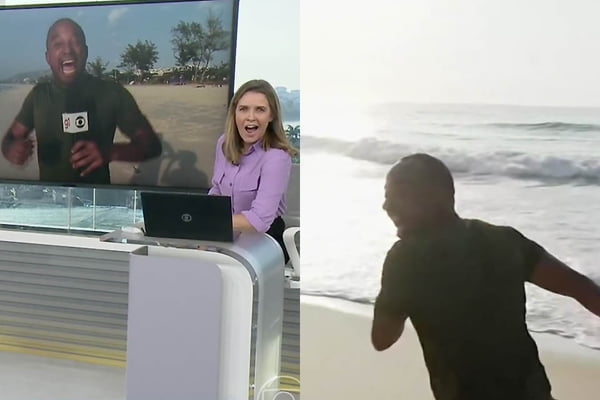 Alexandre Henderson, repórter da Globo, abandona transmissão para mergulhar na praia - Metrópoles