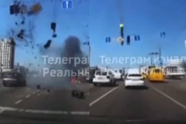 Imagem mostra o momento em que míssil atinge estrada na Ucrânia - Metrópoles