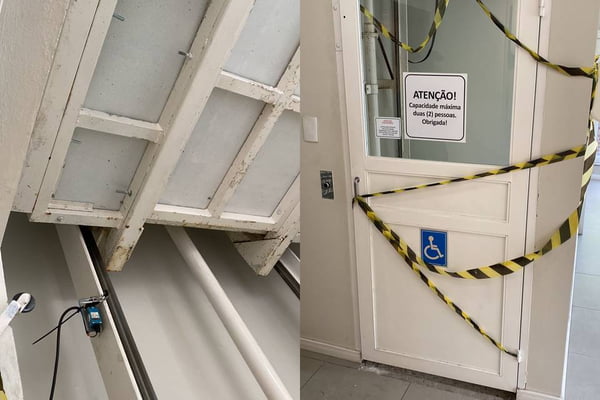 Imagem colorida mostra o elevador que matou um idoso sob dois ângulos - Metrópoles