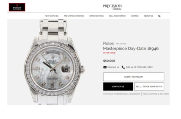 Imagem colorida mostra Anúncio de venda de um relógio Rolex similar ao recebido por Bolsonaro e vendido por aliados - Metrópoles