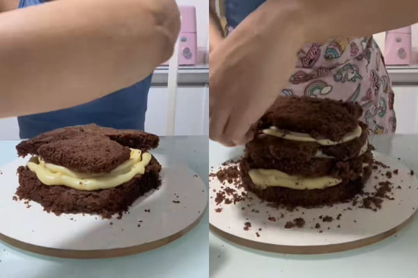 Montagem de dois bolos sendo preparados - Metrópoles