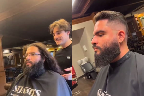 Montagem de duas fotos com um homem barbudo em uma e um homem com o cabelo cortado em outro - Metrópoles