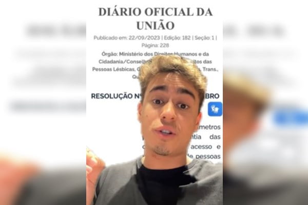 Deputado federal Nikolas Ferreira em vídeo divulgado nas redes sociais sobre banheiros unissex - Metrópoles