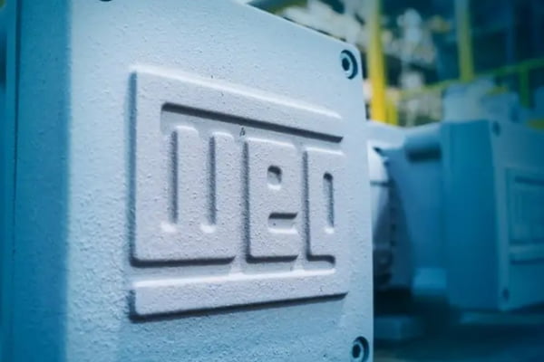 Imagem colorida do logotipo da Weg, fabricante de motores elétricos e tintas industriais - Metrópoles