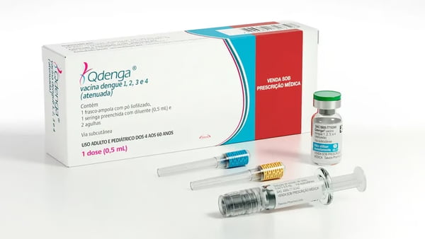 Foto mostra a vacina Qdenga da farmaceutica takeda