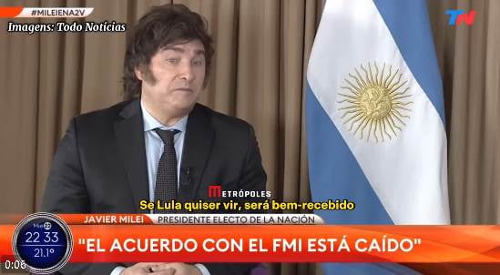 Imagem colorida do presidente eleito da Argentina, Javier Milei - Metrópoles
