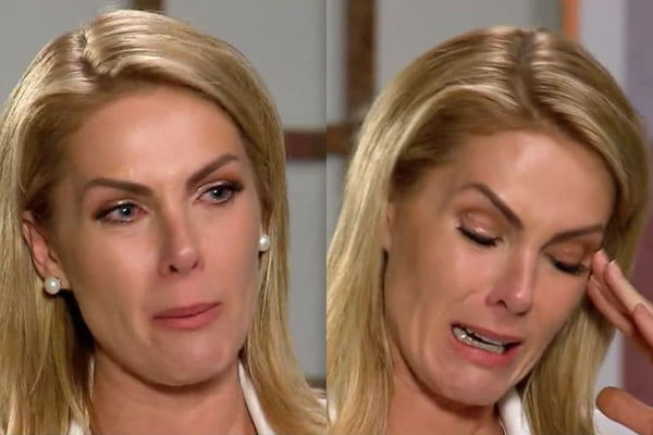 Ana Hickmann chorando em entrevista ao Domingo Espetacular - Metrópoles