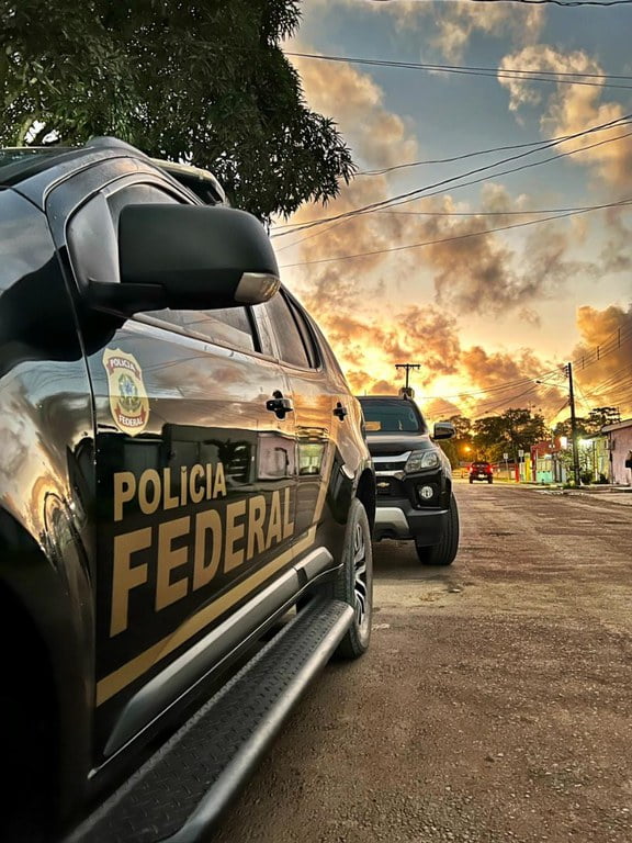 Imagem colorida mostra carros da Polícia Federal após ação que prendeu um português no interior de São Paulo desvios - Metrópoles
