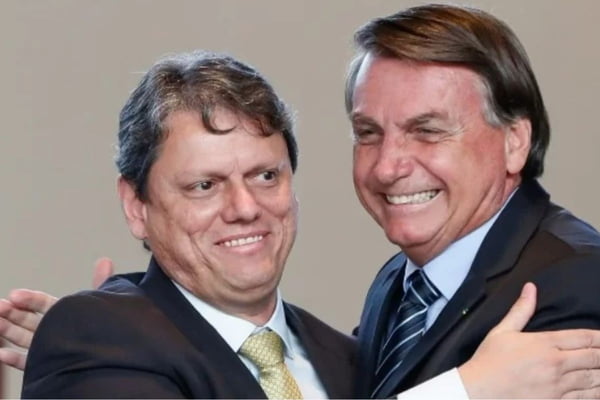 O governador de São Paulo, Tarcísio Gomes de Freitas, e o ex-presidente Jair Bolsonaro