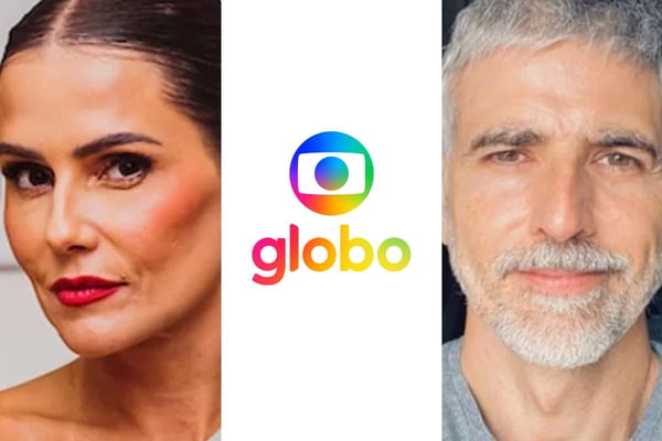 A atriz Deborah Secco, a logo da TV Globo e o ator Reynaldo Gianecchini