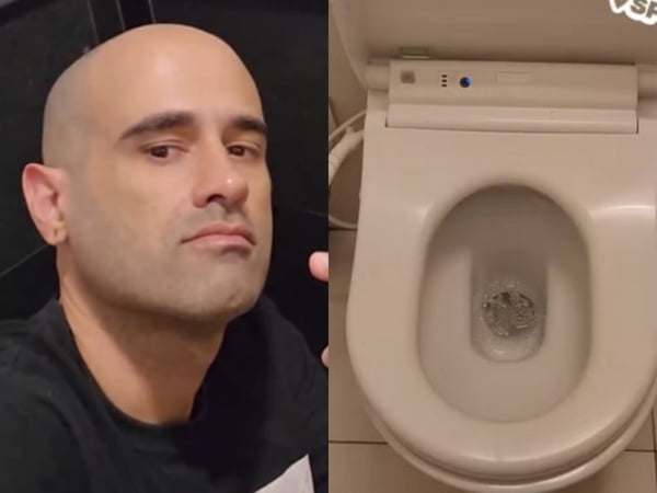 Colagem com fotos de homem branco careca e vaso sanitário branco - Metrópoles