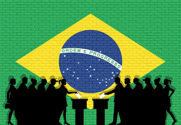 Na imagem, ilustração de silhueta de eleitores brasileiros na eleição