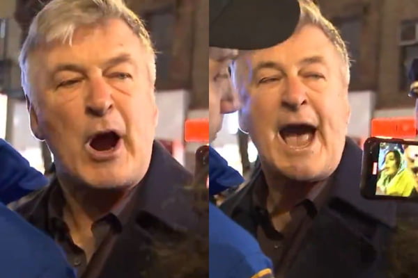 Alec Baldwin gritando com manifestante pro-palestina - Metrópoles