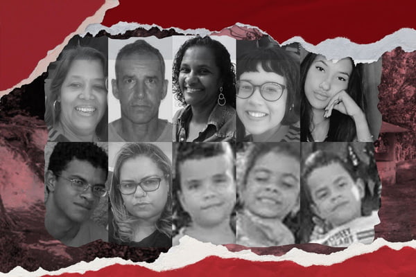 Arte colorida com os rostos da família que morreu vítima da maior chacina do DF